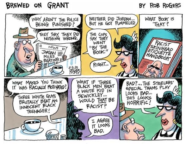 Post-Gazette Cartoon on Jordan Miles' beating by Pittsburgh police