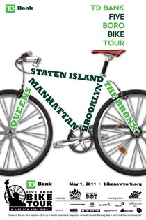 NYC Five Boro Bike Tour poster, New York 5 Borough Ride