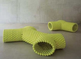 Recycled tennis ball bench decoration