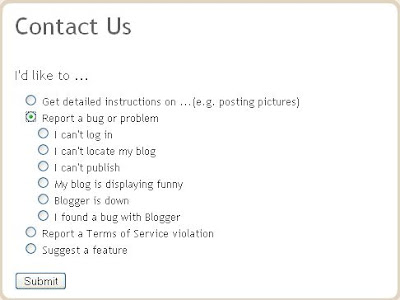 Blogger report a bug or a problem