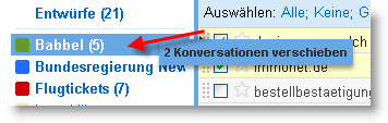 Ein Screenshot zeigt das Verschieben von Konversatioen in Gmail