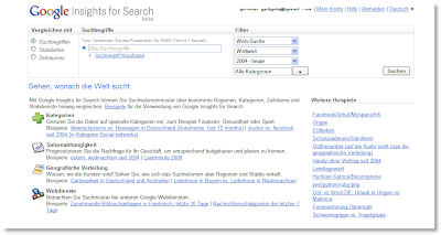 Ein Screenshot zeigt die Webseite Google Insights for Search