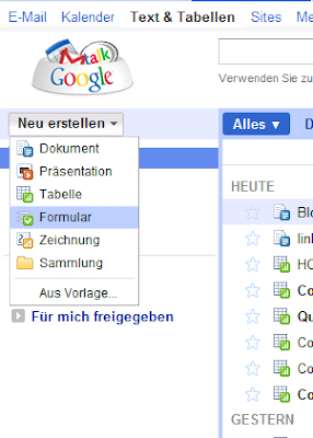 Screenshot von Google Text & Tabellen, auf dem der Button "Neu erstellen" gedrückt wird