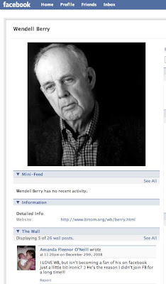 Screen snapshot of Wendell Berry's Facebook page