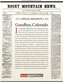 Final front page of the Rocky Mountain News