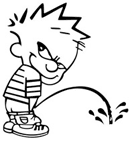 Detail of the peeing Calvin graphic