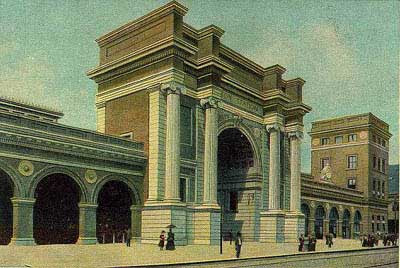 Illustration of a neoclassical train station