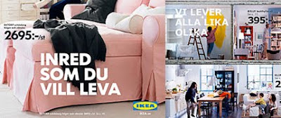 Sample of an Ikea catalog before the font change, compared to a page after