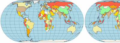 Map projection of the Earth with .4 of another projection beside it