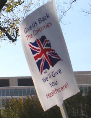 Give us back the colonies, we'll give you health care - with Union Jack, color ink jet printout