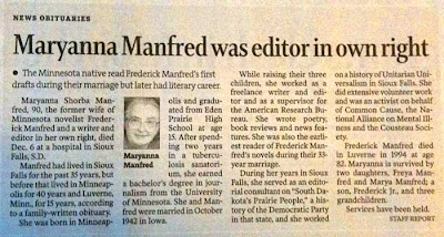 Maryanna Manfred obit with headline Maryanna Manfred was editor in own right