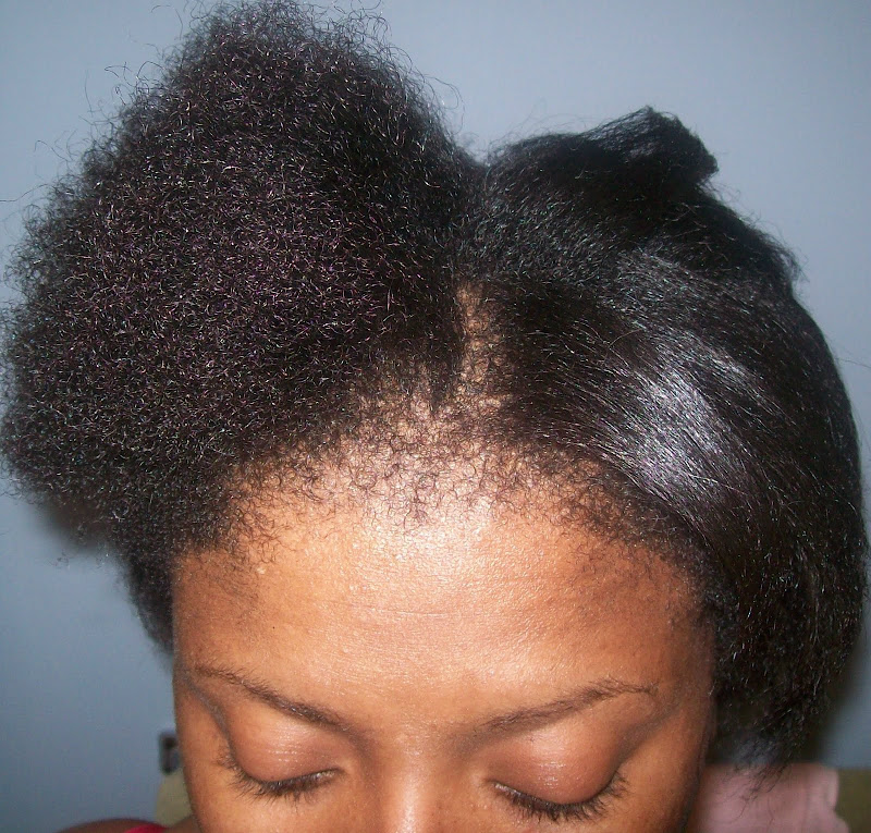 Above: Left side, my natural unprocessed hair/ Right side: Straighten title=
