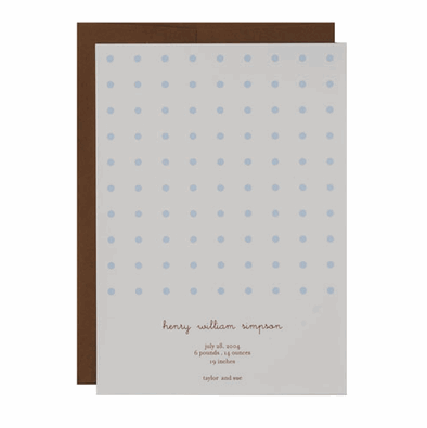 page stationery tiny blue dots birth announcement | simple pretty