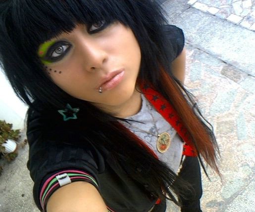 Emo Hairstyles With Red Highlights. Long emo hairstyle for white