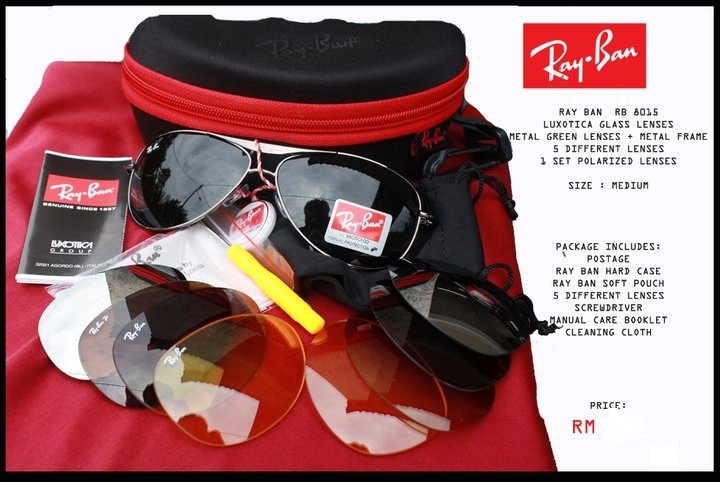 RAY BAN ITALY. SIZE: MEDIUM RB 80I5 5 DIFFERENT LENSES INCLUDING 1 POLARIZED LENS LUXOTICA LENS