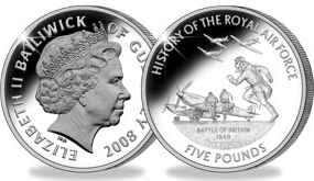 Bailiwick of Guernsey £5 Battle of Britain commemorative coin, obverse designed by Ian Rank-Broadley (2008)