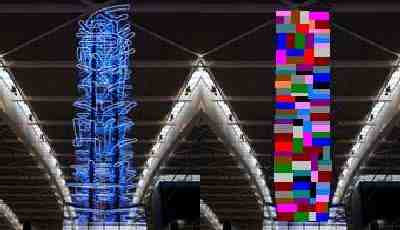 Left: United Visual Artists - HSBC Yan Shu Commission 'Cultural Exchange'; Right: I.C. - Tower of Baggage (2008)