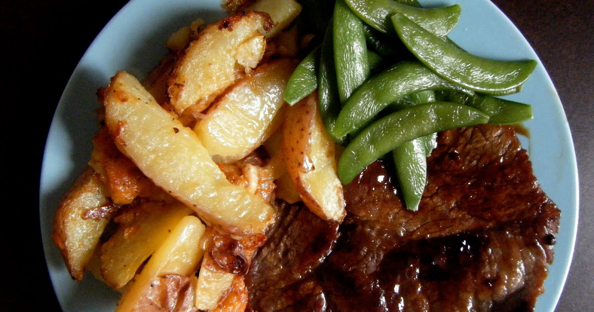 Clutzy Cooking Steak Marinated in Teriyaki Sauce & Garlic Roasted Potatoes
