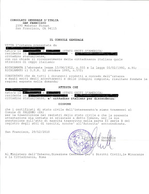 Italian Citizenship Notification Page1 Redacted