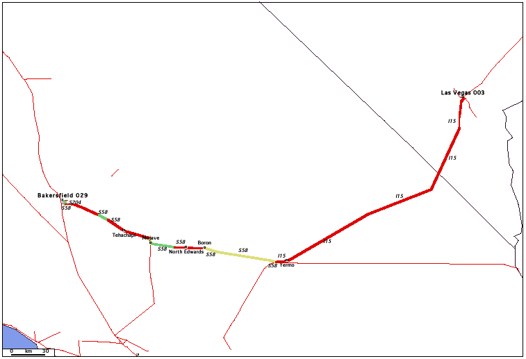 de Bakersfield, CA 029 à Las Vegas, NV 003 / Distance: 453,40 km