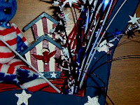 Closeup - patriotic birdhouse and cardinal - 'fireworks'