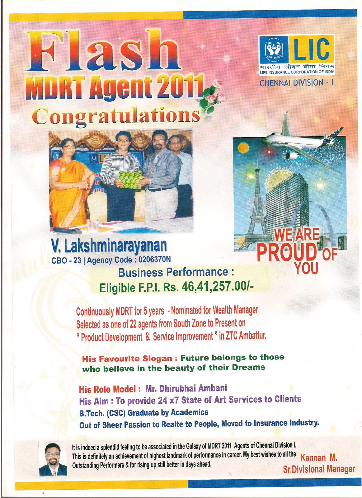 Dreamzunlimited Mdrt Felicitation Recently On 10th November 2010 L I C Felicitated Us For Qualifying Mdrt Million Dollar Round Table 5th Time In A Row Now