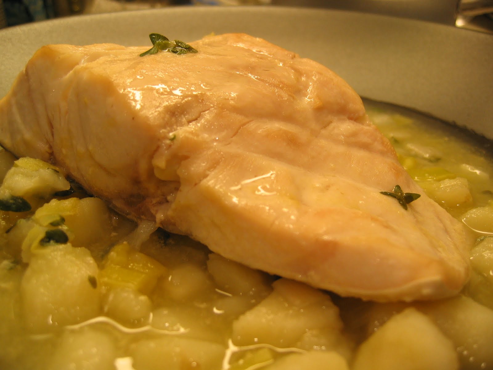 Coconut & Honey Sea Bass With Potatoes, Leeks, and Thyme