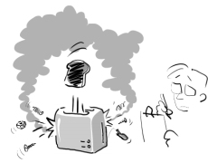 Illustration of toaster exploding during internal tests
