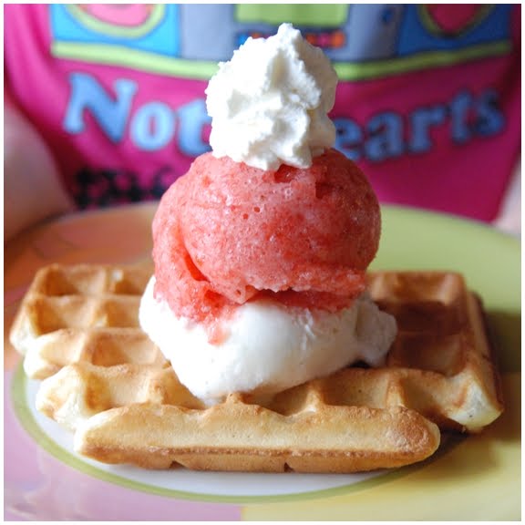 Whisk a food blog Waffles with Vanilla Ice Cream and Strawberry Sorbet