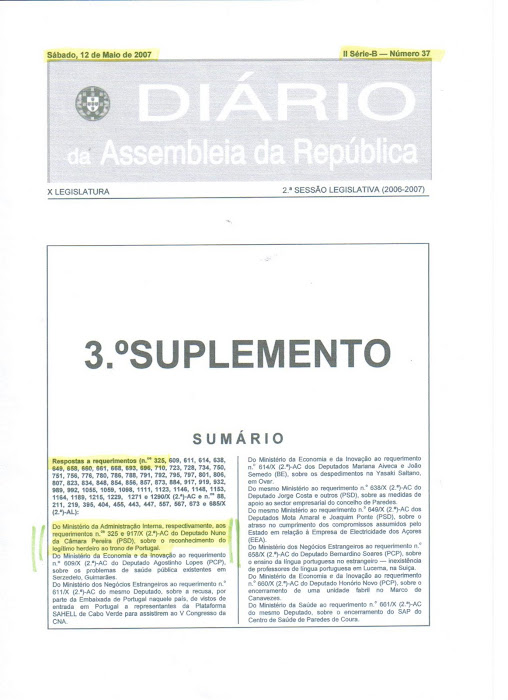 GAZZETTA UFFICIALE DELLA REPUBBLICA DI PORTOGALLO "DIARIO DA REPUBLICA" DEL 12 MAGGIO 2007-PAG.1