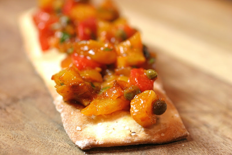 The Italian Dish Daring Bakers Lavash Crackers with Peperonata Topping