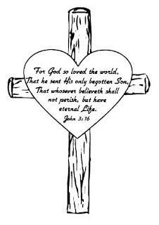 For god so loved the world that he sent his only begotten son that whoever believeth shall not perish but have eternal life John 3:16 verse with wooden cross coloring page drawing art Christian religious pic free download