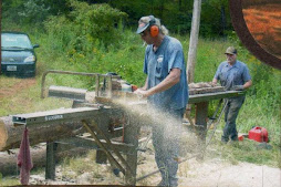 Joe and Mickey splitting logs