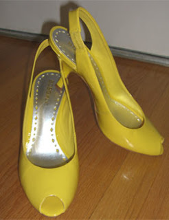patent yellow slingback heels