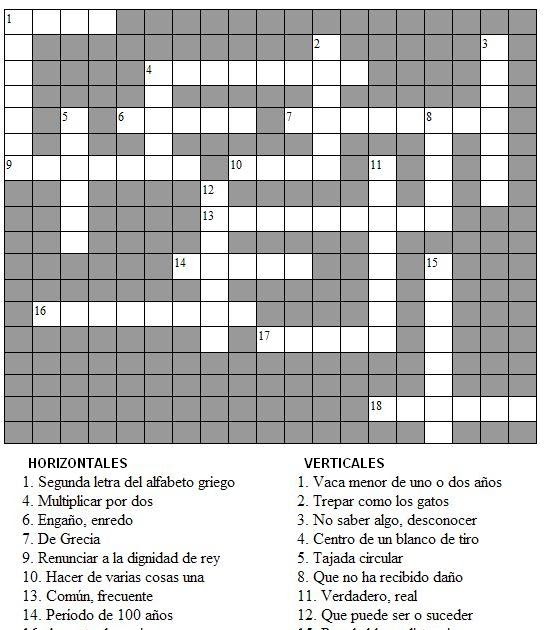 Pasatiempos para Imprimir: Crucigrama nº 22