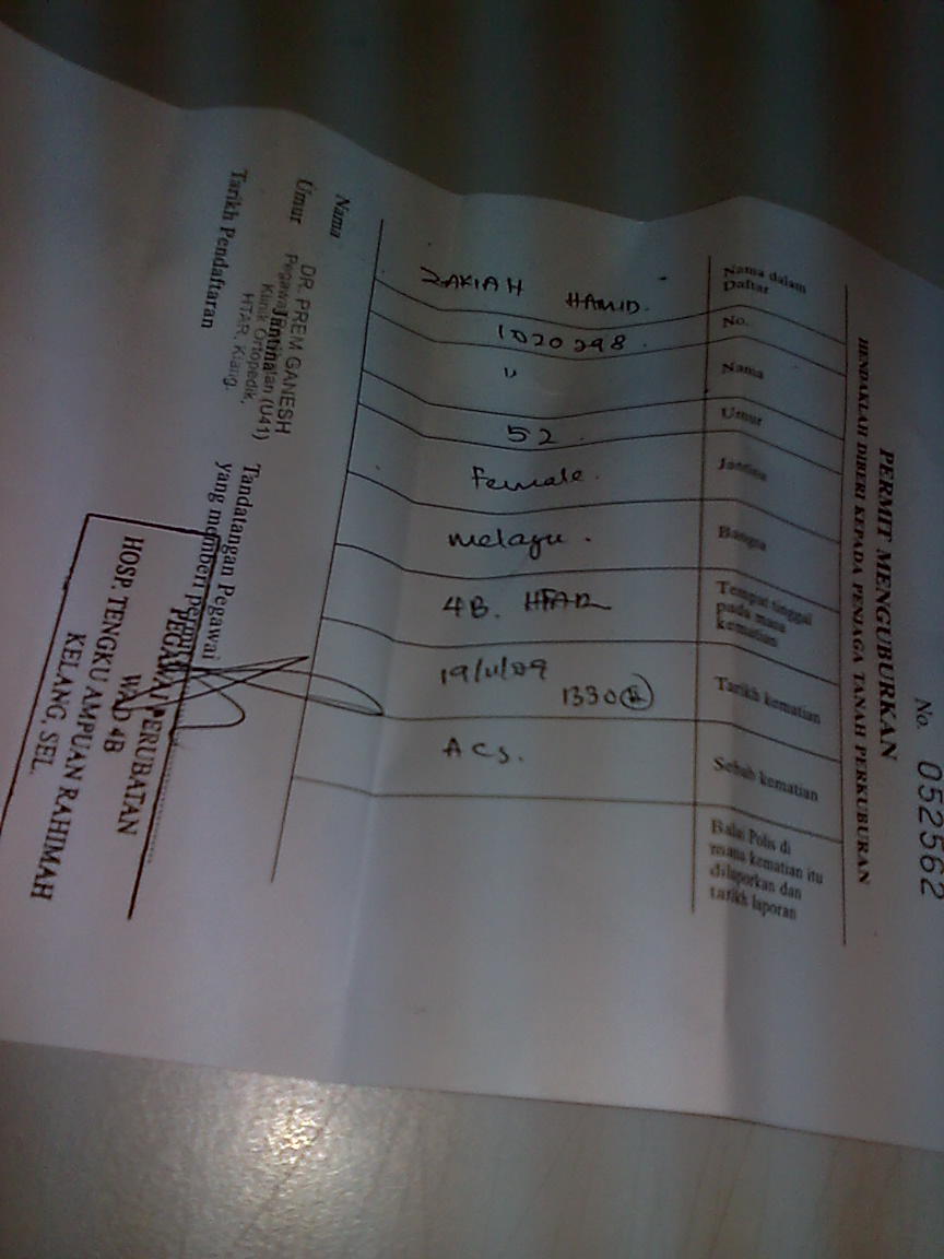 Contoh Surat Kematian
