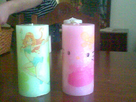 velas verde e rosa das winx e da kitty