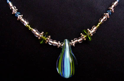 Blue & Green Glass Pendant Necklace $35.00