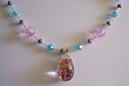 Pastel Colored Glass Pendant Necklace (close-up)