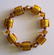7.5" Gold Square Glass Bead Bracelet $30.00