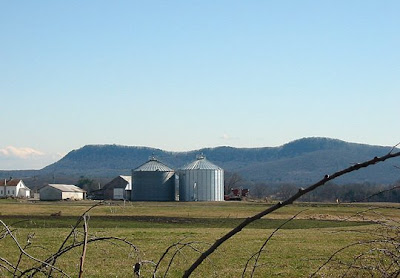 View of a farm against the Mount Holyoke range from the Norwottuck Rail Trail in Hadley MA