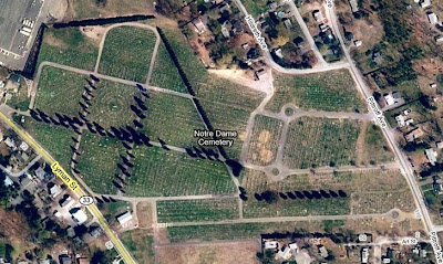 Google overhead view of Notre Dame Cemetery in South Hadley, Mass