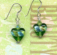 Green Glam Hearts earrings