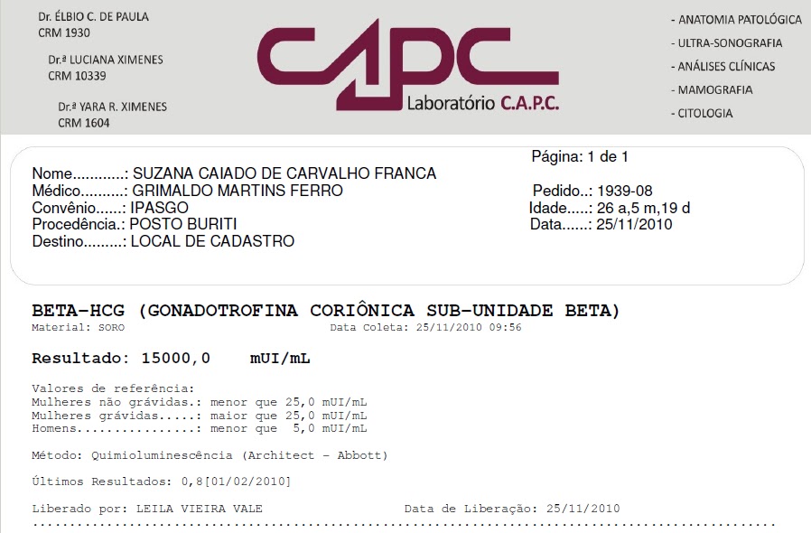 Resultado de exame medico