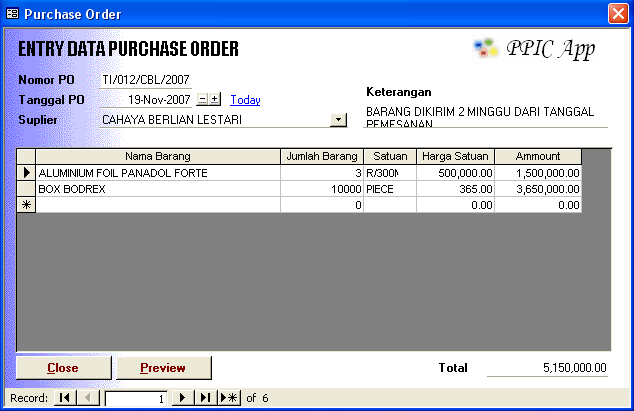 Ilmu Software Contoh Purchase Order