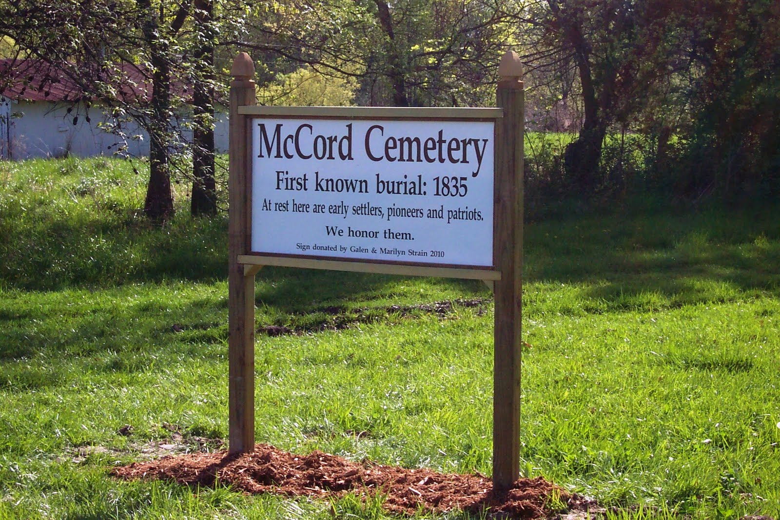 Restore McCord New Sign Installed at McCord Cemetery