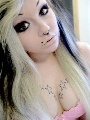 Scene Girl with star tattoos on her chest XD