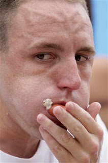 Your champion, Joey Chestnut displays the eye of the Tiger