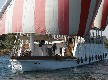 An Egyptian Dehabbiyeh boat, with two 60-ft high sails