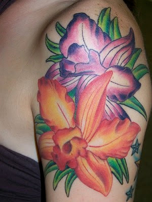 Purple and Orange Hibiscus flower tattoo picture